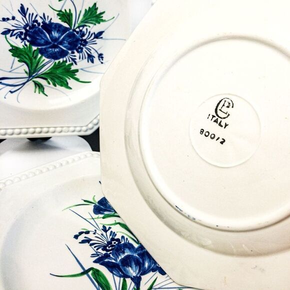 VTG Gialletti Pimpinelli Earthenware Plates Blue Floral Italy Set of 8 - Picture 7 of 12